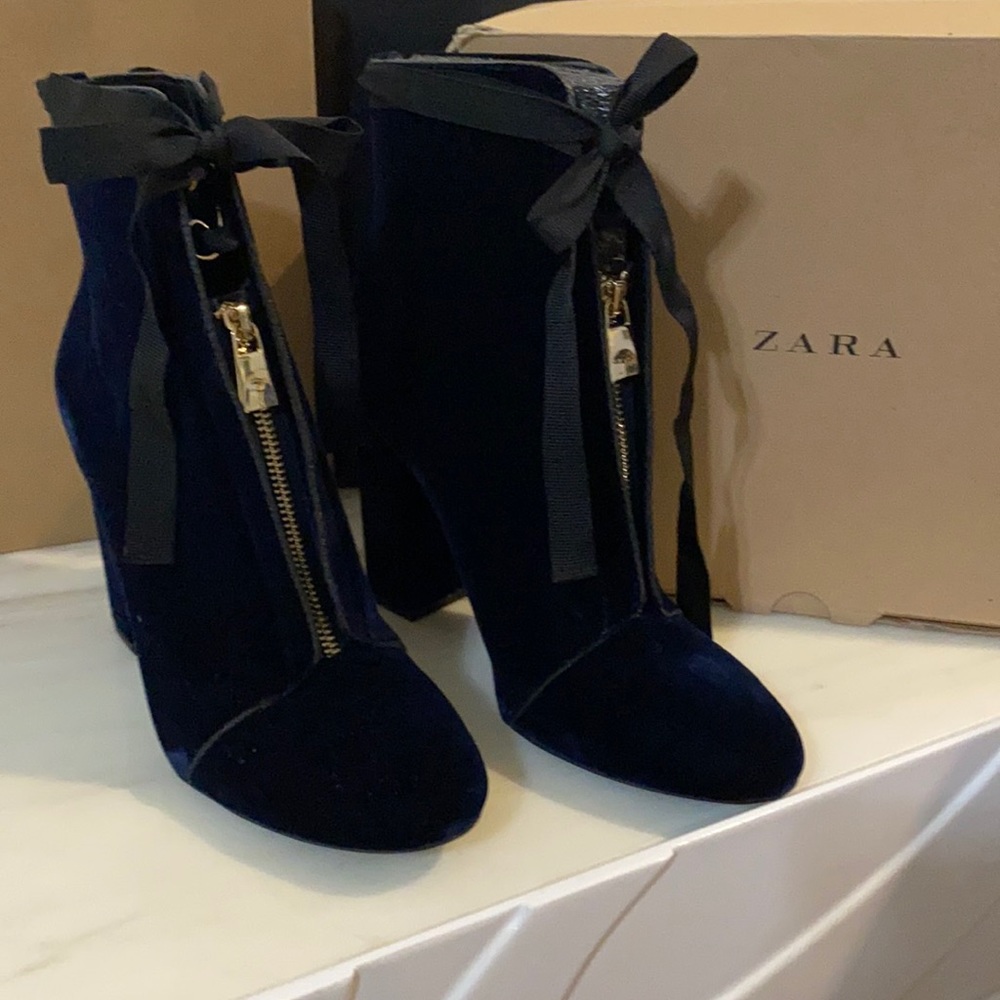 Zara Velvet Front Zip with Tie Booties